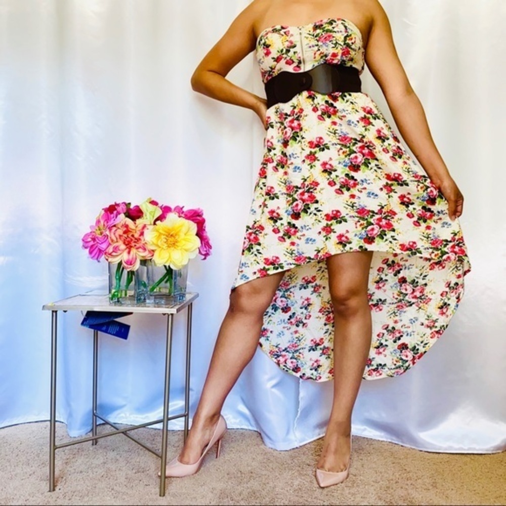 Bustier strapless hi low dress
